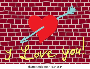 Vector graffiti I love you on brick wall