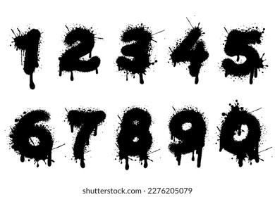 Vector graffiti numbers on white. Lettering sprayed with leak in black over white. Design street art