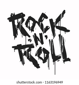 Vector graffiti Rock'n'Roll spray paint design. Grunge style Rock sign isolated on white background sign for party and festival design
