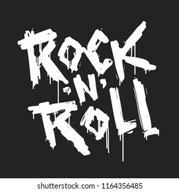 Vector graffiti Rock'n'Roll spray paint design on black background. Grunge style Rock n Roll hand written inscription for party and festival design