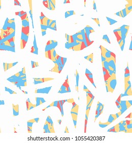 Vector graffiti seamless pattern with abstract colorful bright tags, letters without meaning. Fashion hand drawing texture, street art style, old school design for t-shirt, textile, wrapping paper