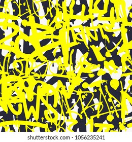 Vector graffiti seamless pattern with abstract colorful bright tags, letters without meaning. Fashion hand drawing texture, street art style, old school design for t-shirt, textile, wrapping paper