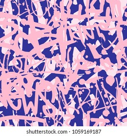 Vector graffiti seamless pattern with abstract colorful bright tags, letters without meaning. Fashion hand drawing texture, street art style, old school design for t-shirt, textile, wrapping paper