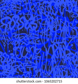 Vector graffiti seamless pattern with abstract colorful bright tags, letters without meaning. Fashion hand drawing texture, street art style, old school design for t-shirt, textile, wrapping paper