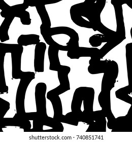 Vector graffiti seamless pattern with abstract tags, letters without meaning. Fashion hand drawing texture, street art retro style, old school design for t-shirt, textile, wrapping paper, black white