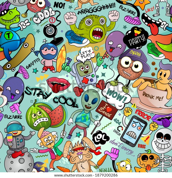 Vector Graffiti Seamless Texture Bizarre Elements Stock Vector (Royalty ...