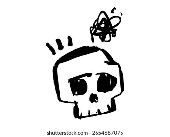 Vector graffiti skull illustration with forceful pushing motion lines. Bold black ink hand-drawn street art symbol.