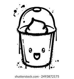 Vector graffiti spray cup ice coffee isolated on white background