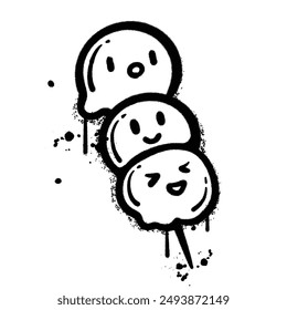Vector graffiti spray dango japanese food isolated on white background