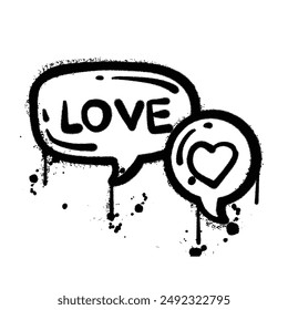 Vector graffiti spray love speech bubble  isolated on white background