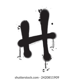 Vector graffiti spray paint alphabet H in isolated background