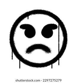Vector graffiti spray paint angry face emoticon on white background vector illustration