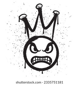 Grafiti vectorial pintura pintura enojada cara rey emoticono en ilustración vectorial