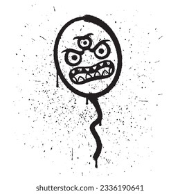 Vector graffiti spray paint angry balloon monster isolated vector illustration