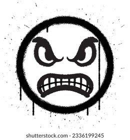 Vector graffiti spray paint angry face emoticon in white background vector illustration