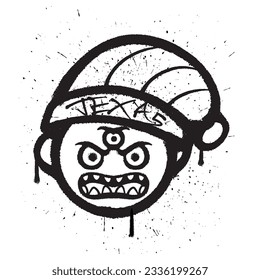 Vector graffiti spray paint angry man monster emoticon isolated vector illustration