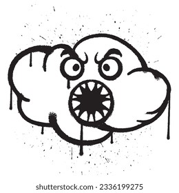Vector graffiti spray paint angry cloud character in vector illustration