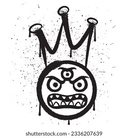 Grafiti vectorial pintura furiosa monstruo rey emoticono aislado ilustración vectorial
