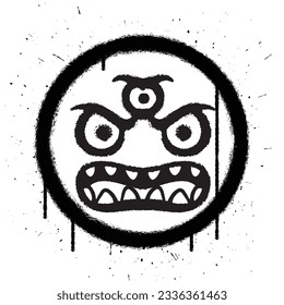 Vector graffiti spray paint angry face monster emoticon on white background vector illustration