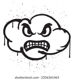 Vector graffiti spray paint angry face cloud character in vector illustration