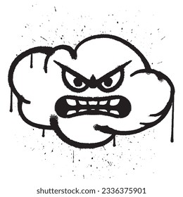 Vector graffiti spray paint angry face cloud character isolated vector illustration