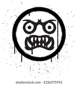 Vector graffiti spray paint angry face emoticon in vector illustration