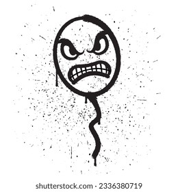 Vector graffiti spray paint angry face balloon in vector illustration