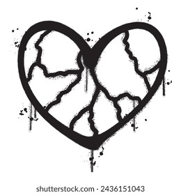 Vector graffiti spray paint broken heart isolated vector illustration