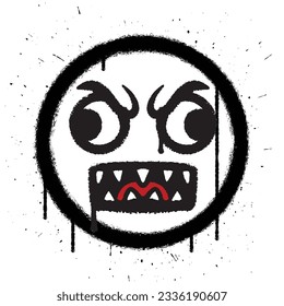 Vector graffiti spray paint crazy face emoticon on white background vector illustration