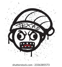 Vector graffiti spray paint crazy man emoticon isolated vector illustration