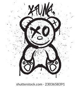 Vector graffiti spray paint cute teddy bear isolated vector illustration