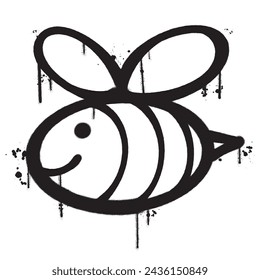 Vector graffiti spray paint cute bee isolated vector illustration