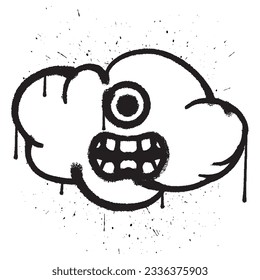 Vector graffiti spray paint cyclops cloud character isolated vector illustration