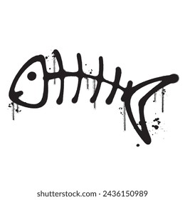 Vector graffiti spray paint fish bone isolated vector illustration