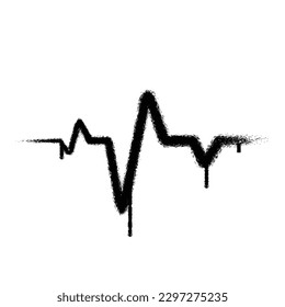 Vector graffiti spray paint heart rate elektrokardiogram signal isolated vector illustration