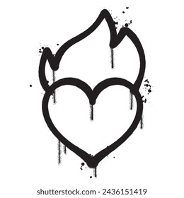 Vector graffiti spray paint heart fire isolated vector illustration