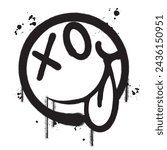 Vector graffiti spray paint mocking face emoticon isolated vector illustration