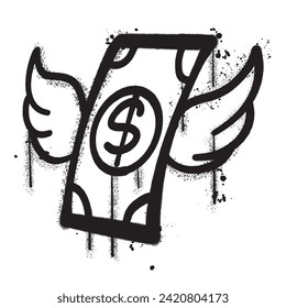 Vector graffiti spray paint money wings isolated vector illustration