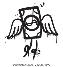 Vector graffiti spray paint money wings isolated vector illustration