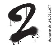 Vector graffiti spray paint number two in isolated background