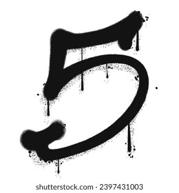 Vector graffiti spray paint number five in isolated background