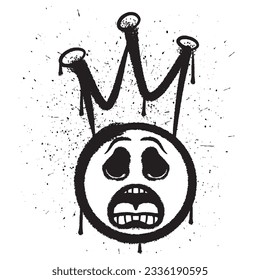 Vector graffiti spray paint sad king emoticon isolated vector illustration