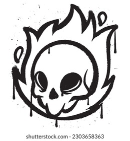Vektorgraffiti-Spritzfarbskull auf Feuer, einzelne Vektorgrafik