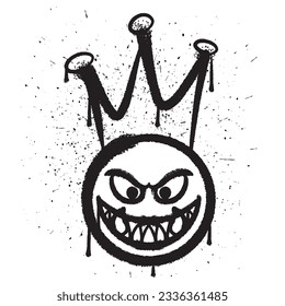 Vector graffiti spray paint smile fun king emoticon isolated vector illustration