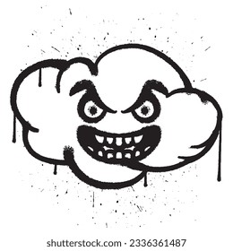 Grafiti vectorial pintura sonrisa en la nube personaje en la ilustración vectorial aislada