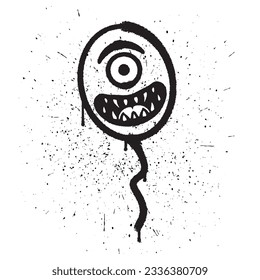 Vector graffiti spray paint smile balloon cyclops isolated vector illustration
