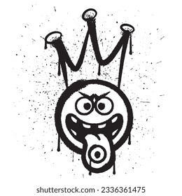 Vector graffiti spray paint teased face king emoticon isolated vector illustration