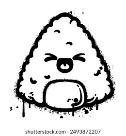 Vector graffiti spray rice ball japanese food isolated on white background
