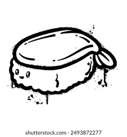 Vector graffiti spray sushi japanese food isolated on white background