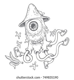 Vector graffiti style illustration of a octopus monster, Characters uniting to chaotic.